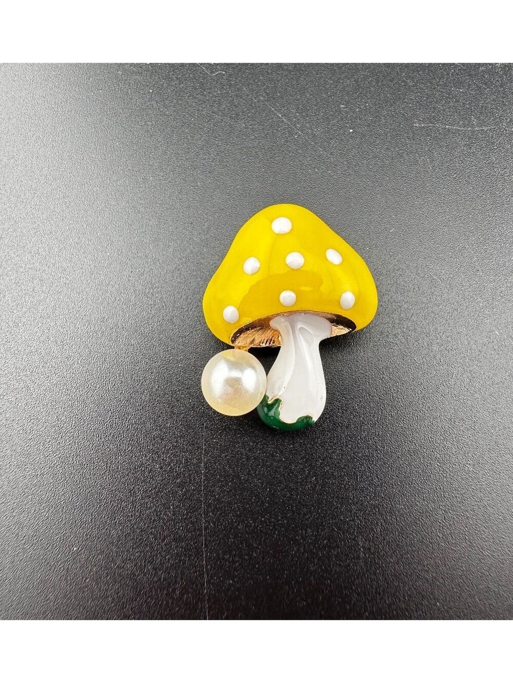 Yellow Mushroom Brooch with Pearl Accent